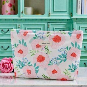 Floral “Simple Wish” Large Zip Toiletry Bag